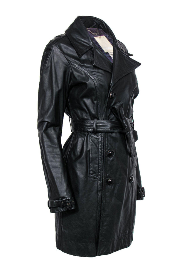 Current Boutique-Diesel - Black Double Breasted Leather Trench Coat Sz L