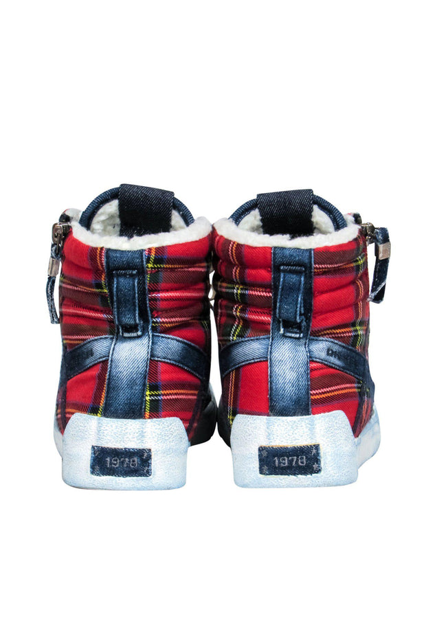 Current Boutique-Diesel - Denim & Red Plaid High-Top Sneakers w/ Shearling Sz 7.5