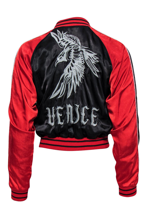 Current Boutique-Diesel - Forest Green, Black & Red Reversible Bomber Jacket w/ Animal & Star Embroidery Sz XS