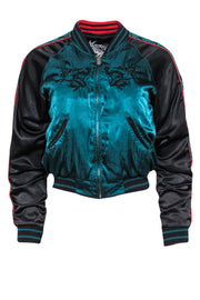 Current Boutique-Diesel - Forest Green, Black & Red Reversible Bomber Jacket w/ Animal & Star Embroidery Sz XS