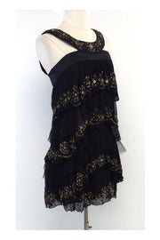 Current Boutique-Dinda Rella - Chloe Black Silk Tiered Beaded Dress Sz S