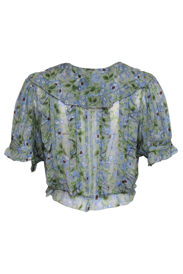 Floral, Short Sleeve Blouse with Peter Pan Collar, for Girls - ecru, Girls