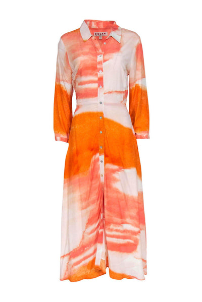 Current Boutique-Dolan - Orange & Cream Printed Button-Up Maxi Dress Sz 8