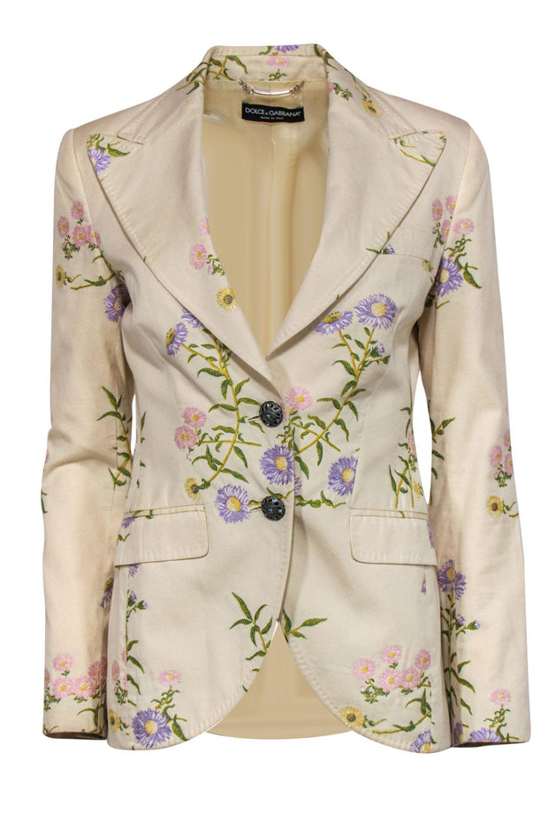 Current Boutique-Dolce & Gabbana - Beige Floral Embroidered Buttoned Blazer Sz 6