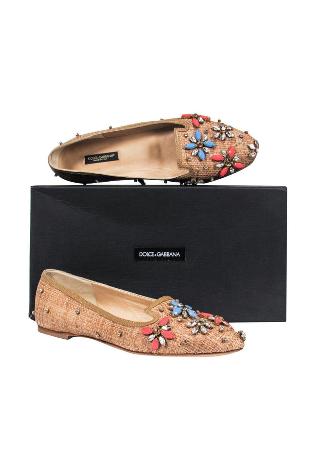 Current Boutique-Dolce & Gabbana - Beige Wicker Flats w/ Jewels Sz 7