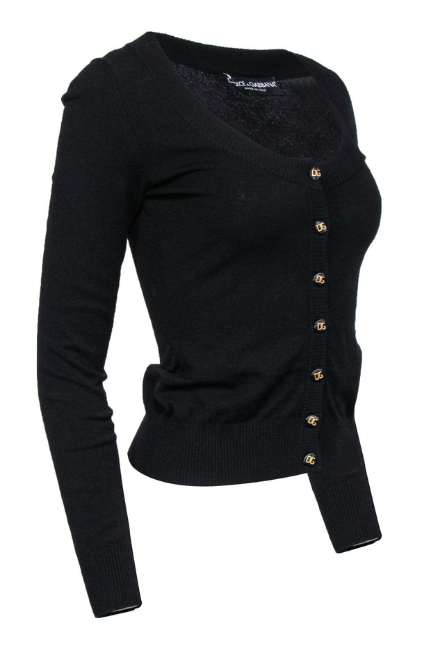 Current Boutique-Dolce & Gabbana - Black Button-Up Cardigan w/ Logo Buttons Sz 4