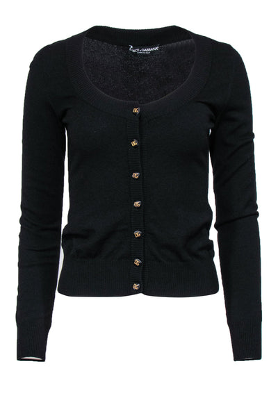Current Boutique-Dolce & Gabbana - Black Button-Up Cardigan w/ Logo Buttons Sz 4