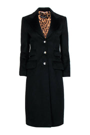 Current Boutique-Dolce & Gabbana - Black Button-Up Longline Cashmere Coat w/ Leopard Print Lining Sz 6