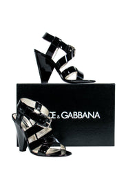 Current Boutique-Dolce & Gabbana - Black Patent Leather Strappy Chunky Pumps Sz 9.5