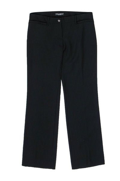 Current Boutique-Dolce & Gabbana - Black Pinstriped Straight Leg Wool Trousers Sz 4