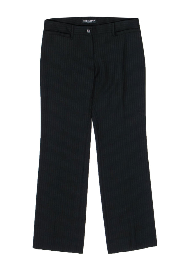 Current Boutique-Dolce & Gabbana - Black Pinstriped Straight Leg Wool Trousers Sz 4