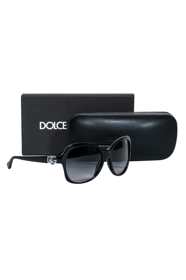 Current Boutique-Dolce & Gabbana - Black Rectangle Sunglasses w/ Silver Logo