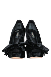 Current Boutique-Dolce & Gabbana - Black Velvet Peep-Toe Pumps W/ Platform & Bows Sz 7.5