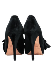 Current Boutique-Dolce & Gabbana - Black Velvet Peep-Toe Pumps W/ Platform & Bows Sz 7.5