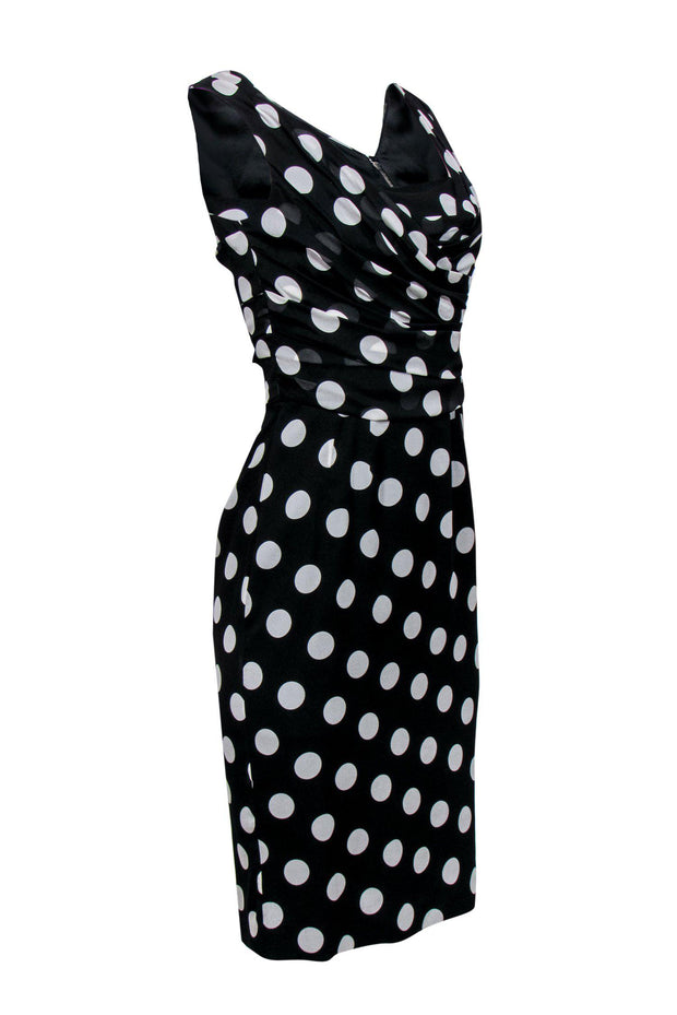 Current Boutique-Dolce & Gabbana - Black & White Polka Dot Ruched Sleeveless Sheath Dress Sz 6