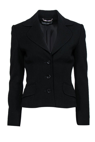 Current Boutique-Dolce & Gabbana - Black Wool Blend Three-Button Blazer Sz 2