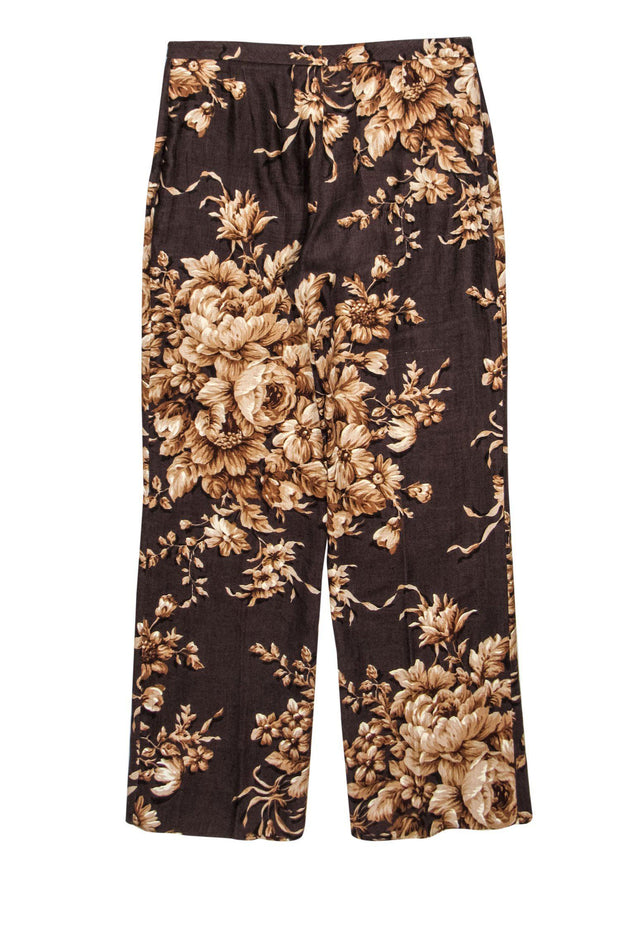 Current Boutique-Dolce & Gabbana - Brown Floral Print Linen Straight Leg Trousers Sz 6