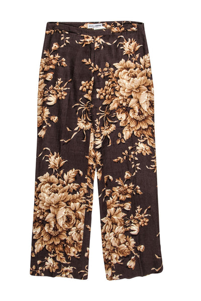 Current Boutique-Dolce & Gabbana - Brown Floral Print Linen Straight Leg Trousers Sz 6