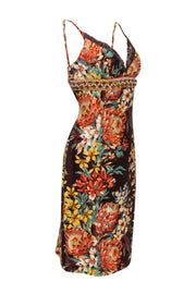 Current Boutique-Dolce & Gabbana - Brown Floral Print Sheath Dress w/ Jeweled Waistband Sz 12