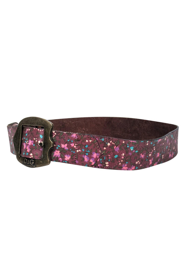 Current Boutique-Dolce & Gabbana - Brown & Pink Floral Print Reversible Belt