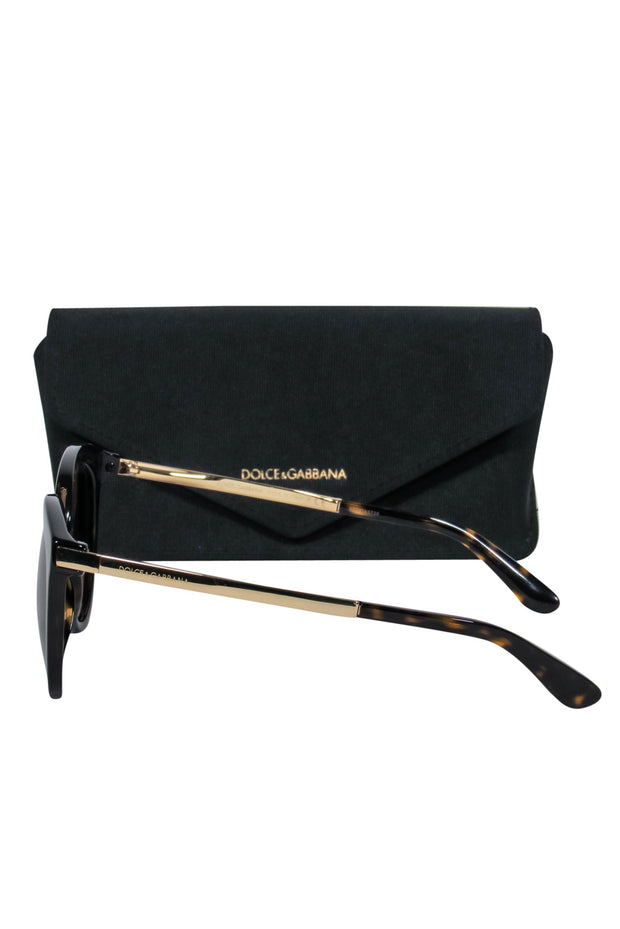 Current Boutique-Dolce & Gabbana - Brown Tortoise Shell Round Sunglasses w/ Gold Trim