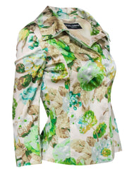 Current Boutique-Dolce & Gabbana - Cream & Green Floral Print Satin Jacket Sz 4