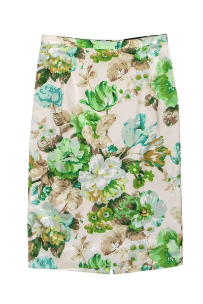 Current Boutique-Dolce & Gabbana - Cream & Green Floral Print Satin Pencil Skirt Sz 2