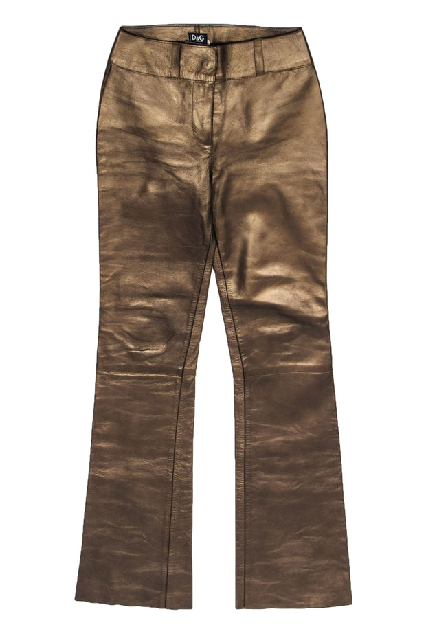 Current Boutique-Dolce & Gabbana - Gold Leather Flared Pants Sz 26