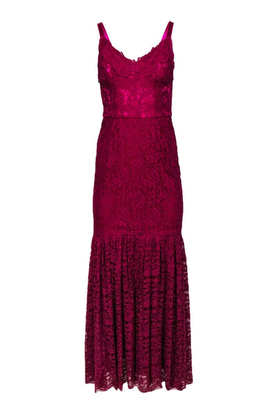 Current Boutique-Dolce & Gabbana - Magenta Floral Lace Sleeveless Mermaid Gown Sz 6