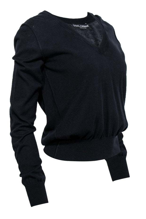 Current Boutique-Dolce & Gabbana - Navy V-Neck Cotton Sweater Sz 10