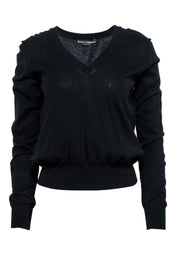 Current Boutique-Dolce & Gabbana - Navy V-Neck Cotton Sweater Sz 10