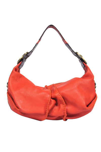 Current Boutique-Dolce & Gabbana - Orange Textured Leather Shoulder Bag w/ Reptile Embossed Trim