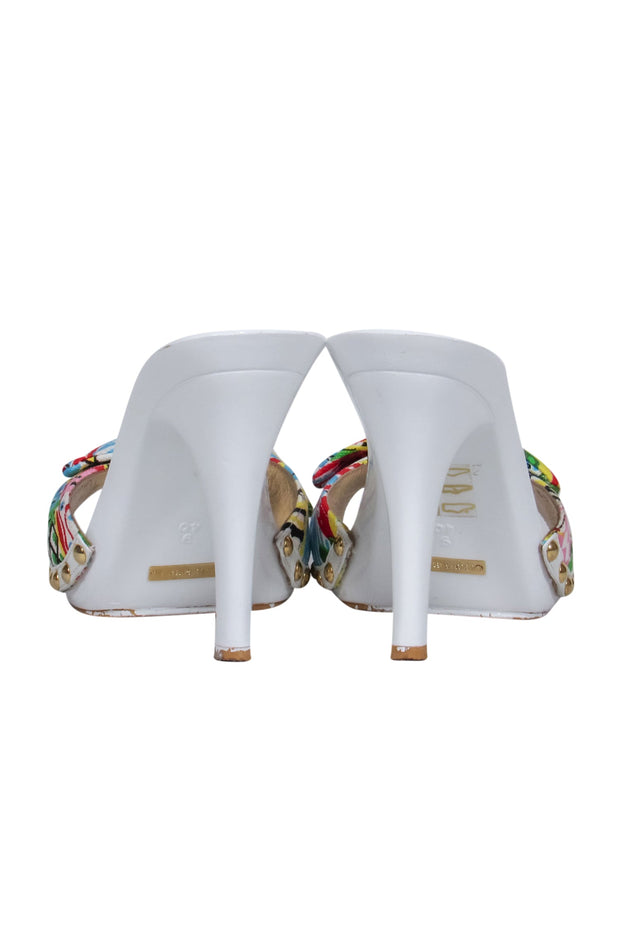 Current Boutique-Dolce & Gabbana - White Leather & Tropical Printed Mule Sandals Sz 10