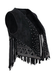 Current Boutique-Dolce Vita - Black Faux Suede Studded Vest w/ Fringe Sz S