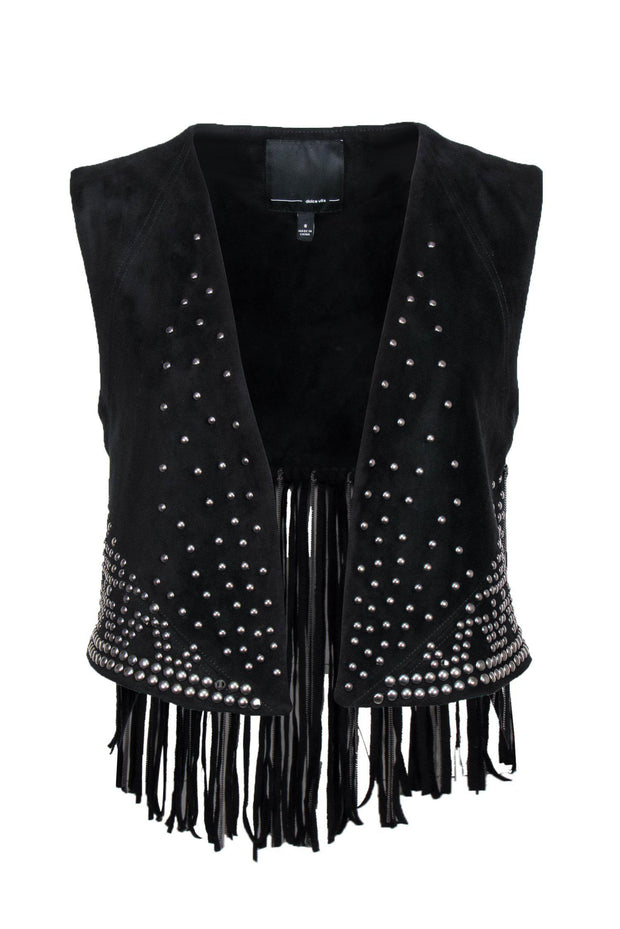 Current Boutique-Dolce Vita - Black Faux Suede Studded Vest w/ Fringe Sz S