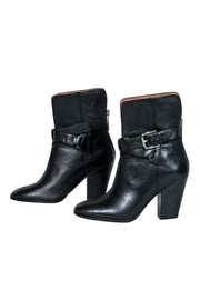Current Boutique-Donald J Pliner - Black Leather Block Heel Ankle Booties w/ Buckle Sz 5.5