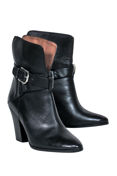 Current Boutique-Donald J Pliner - Black Leather Block Heel Ankle Booties w/ Buckle Sz 5.5