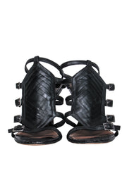 Current Boutique-Donald J Pliner - Black Woven Leather & Snakeskin Strappy Pumps Sz 7.5