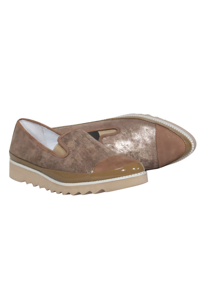 Current Boutique-Donald J Pliner - Tan Metallic Leather Pointed Toe Platform Loafers Sz 8.5