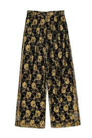Current Boutique-Doncaster - Black & Gold Floral Lace Wide Leg Trousers Sz 8