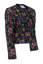Current Boutique-Doncaster - Black & Multicolored Textured Floral Print Cropped Jacket Sz 8