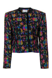 Current Boutique-Doncaster - Black & Multicolored Textured Floral Print Cropped Jacket Sz 8