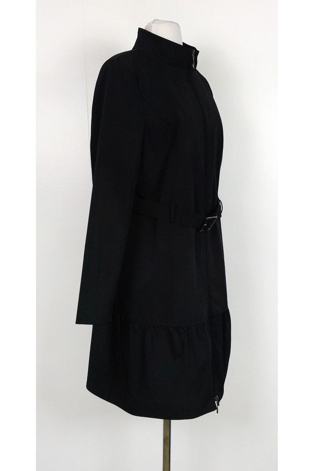 Current Boutique-Doncaster - Black Trench Coat w/ Ruffle Sz 14