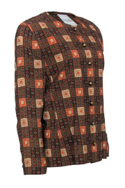 Current Boutique-Doncaster - Brown, Black & Orange Bohemian Print Button-Up Blazer Sz 12