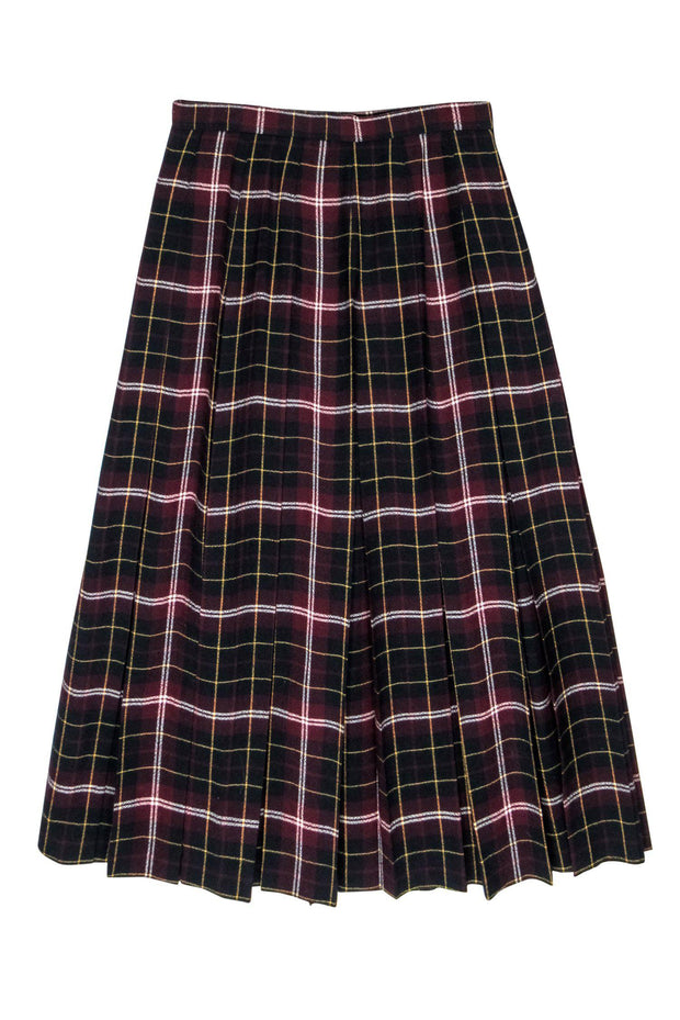 Current Boutique-Doncaster - Burgundy & Navy Plaid Pleated Wool Maxi Skirt Sz 12