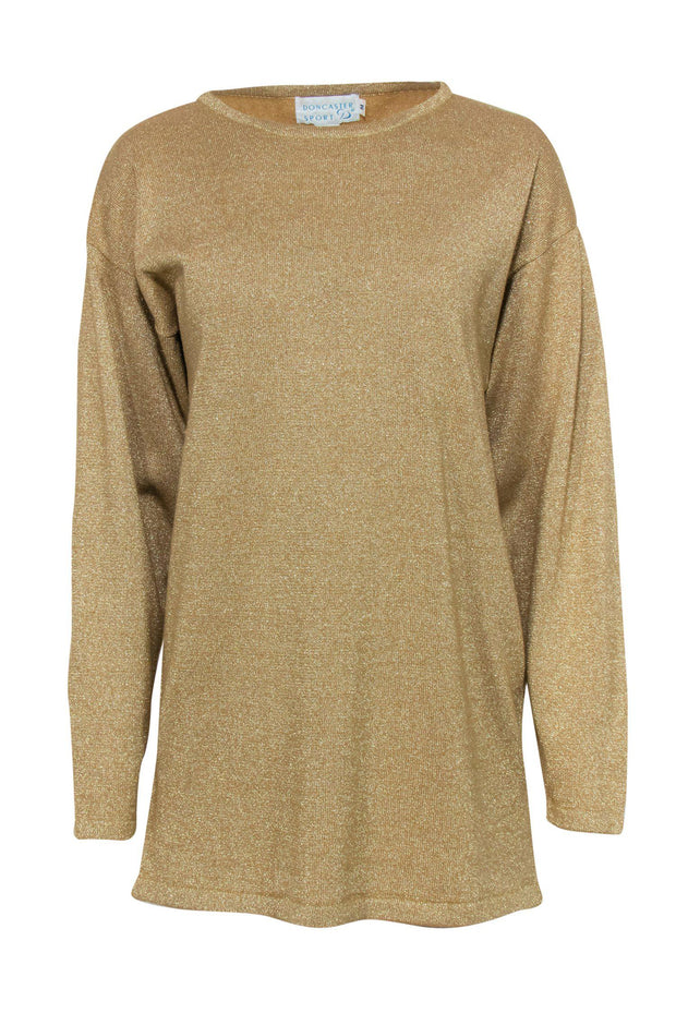 Current Boutique-Doncaster - Gold Metallic Oversized Knit Sweater Sz M