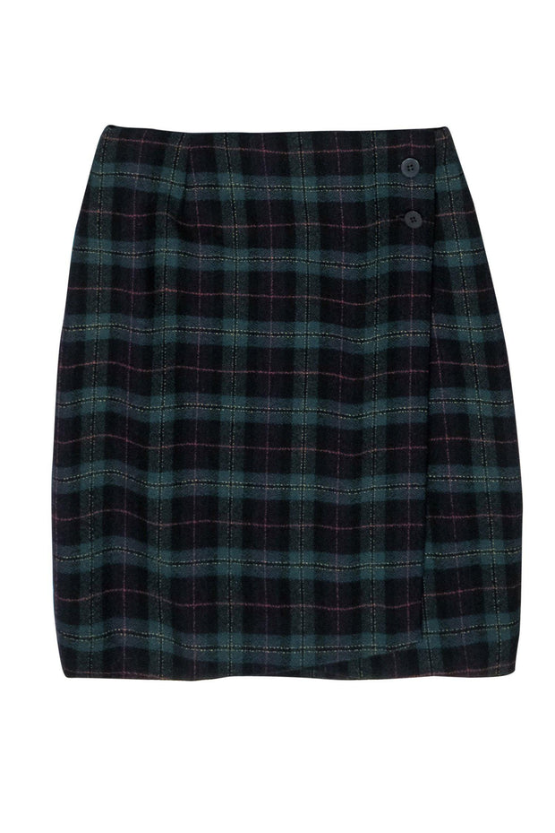Current Boutique-Doncaster - Green Plaid Button-Front Wrap Skirt Sz 8