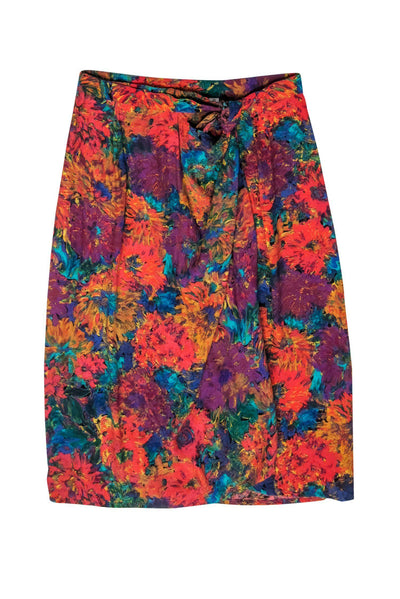 Current Boutique-Doncaster - Multicolor Floral Print Faux Wrap Skirt Sz 10