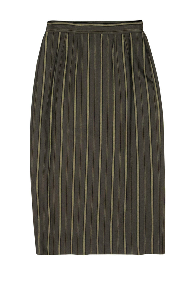 Current Boutique-Doncaster - Olive Green Striped Midi Skirt w/ Side Buttons Sz 8
