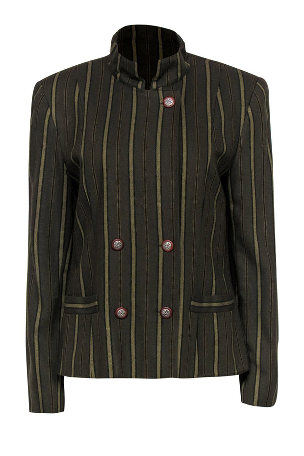 Current Boutique-Doncaster - Olive Green Striped Wool Blend Double Breasted Jacket Sz 10